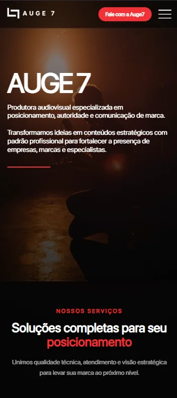 Página inicial mobile do site Auge7